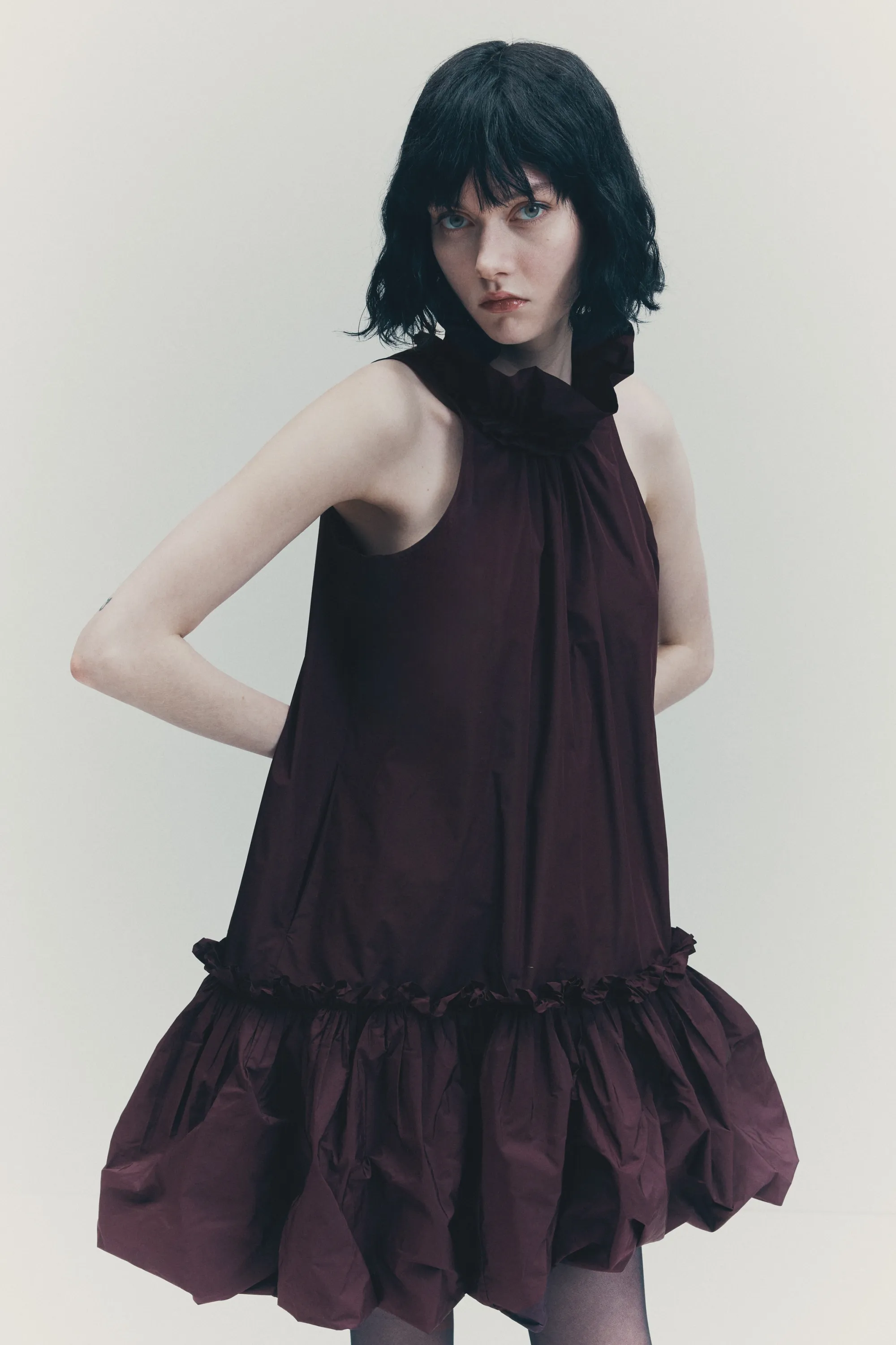 Robe à col volanté - Bordeaux