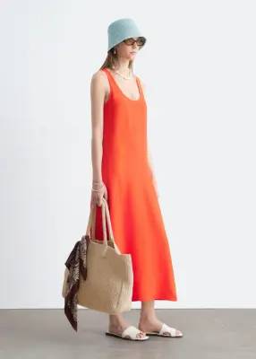 Robe midi à encolure dégagée - Orange — photo 4