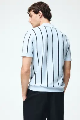 Polo Regular Fit en coton - Bleu clair/rayé — photo 3