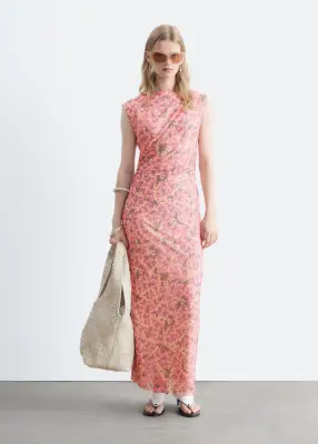 Robe drapée sans manches - Rose / Motifs fleuris — photo 1
