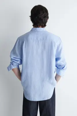 CHEMISE DÉCONTRACTÉE EN LIN - BLEU CLAIR / RAYURES — photo 4