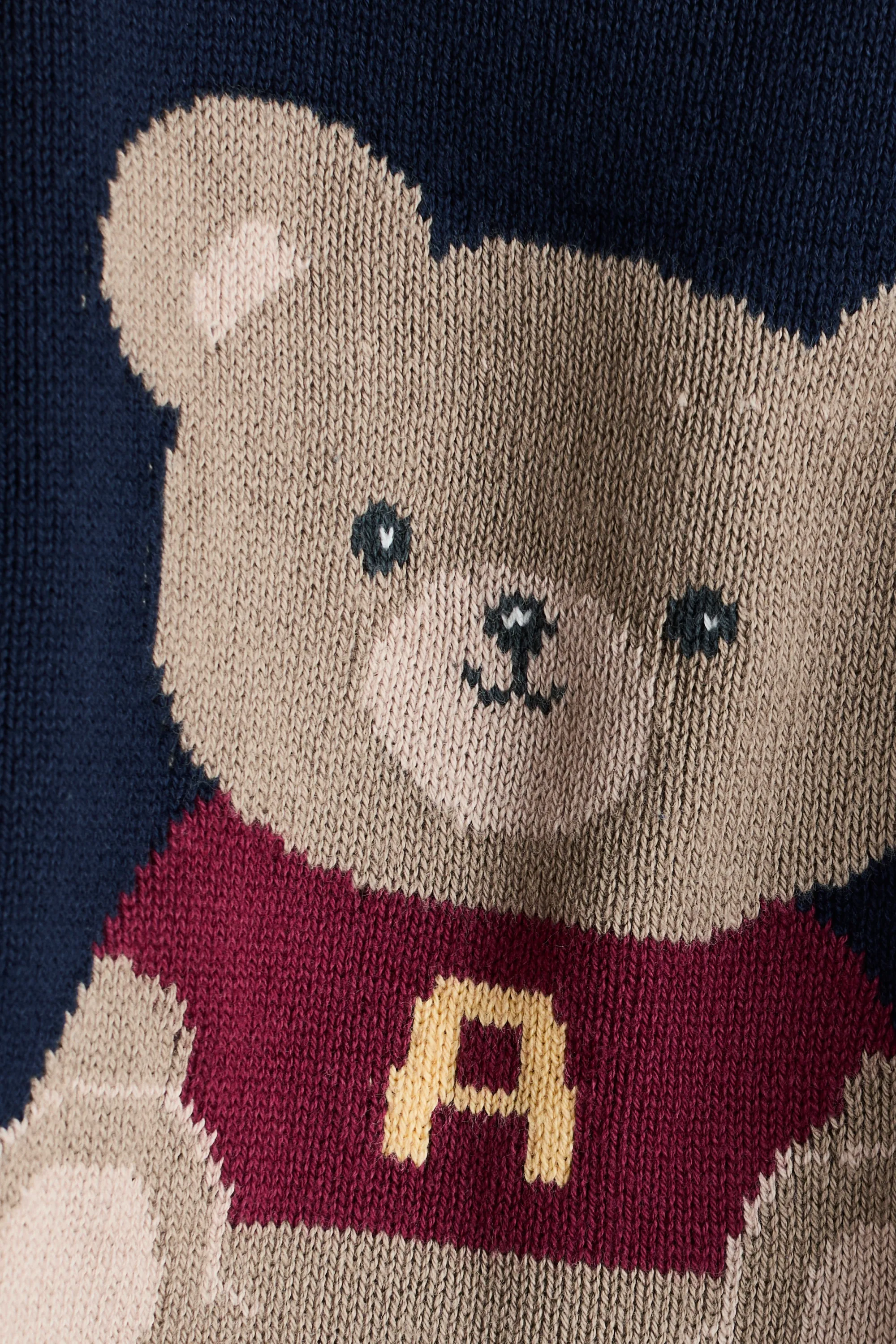 Pull en maille de coton jacquard - Bleu marine/nounours