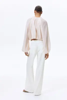 Pantalon en lin mélangé - Blanc — photo 1