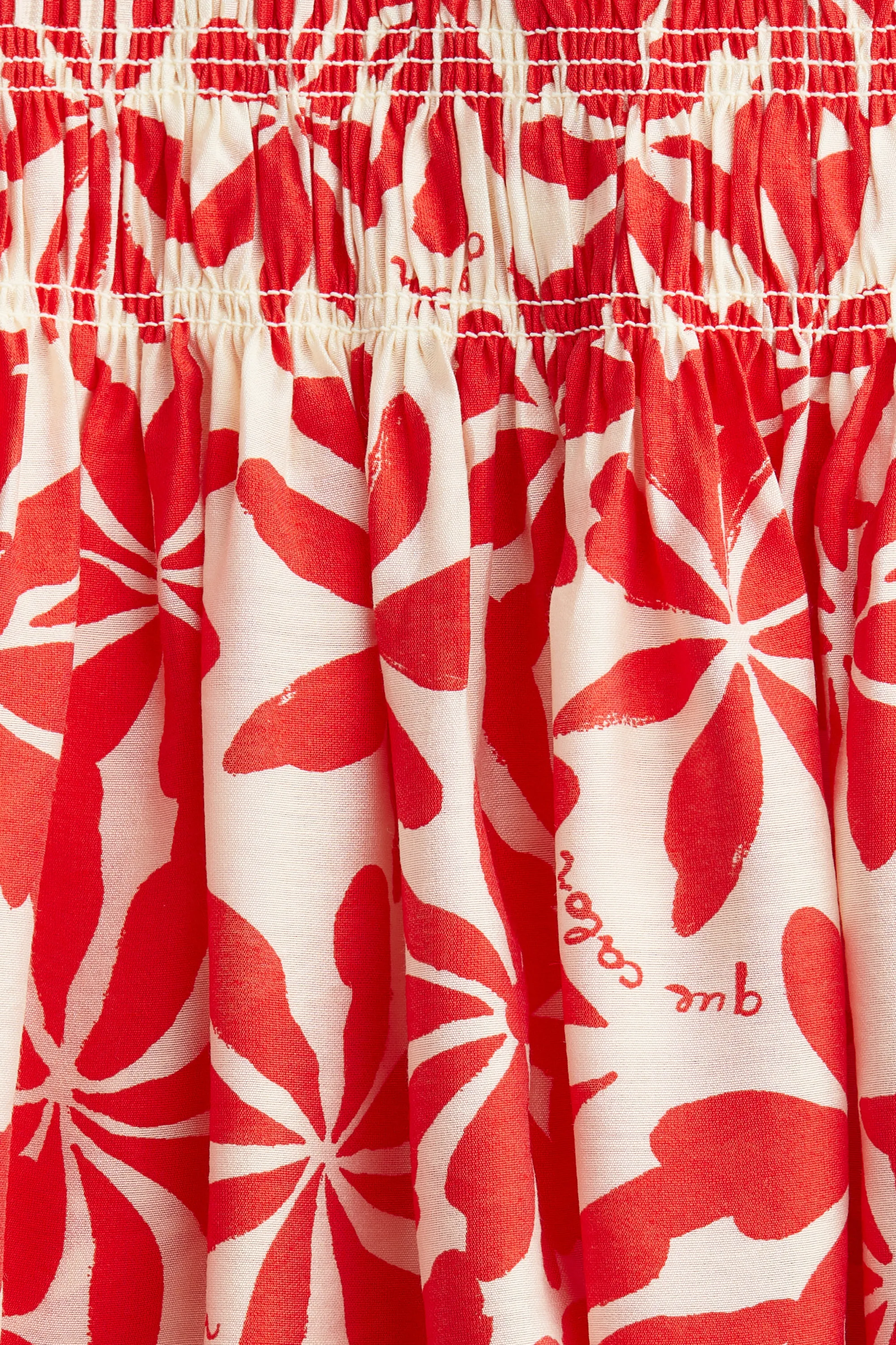 Robe à bretelles fines avec corsage smocké - Blanc/rouge/fleuri
