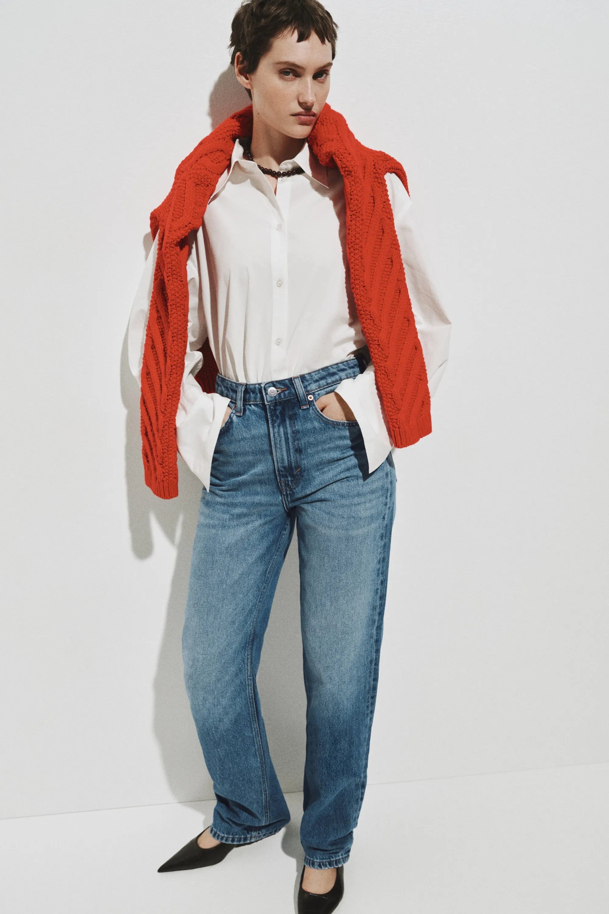 Straight High Jeans - Bleu denim délavé