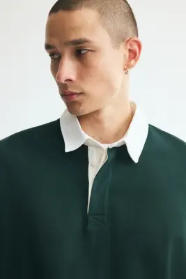 Relaxed Fit Cotton rugby shirt - Vert/blanc — photo 2