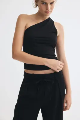 Pantalon à pinces avec ceinture à nouer - Noir — photo 2