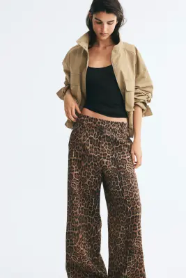 Pantalon chic à jambes larges - Beige foncé/imprimé léopard — photo 3