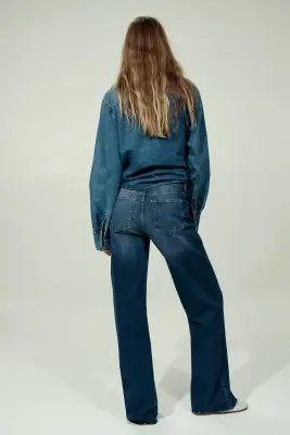 Wide High Waist Jeans - Bleu denim foncé — photo 3