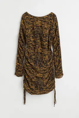 Robe avec liens de serrage - Beige foncé/motif