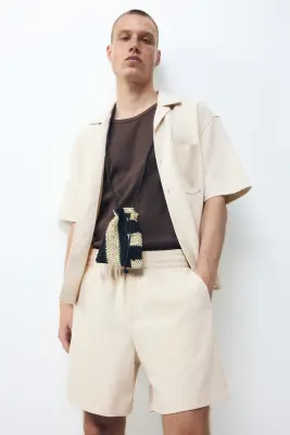Short Relaxed Fit en interlock - Beige clair — photo 1