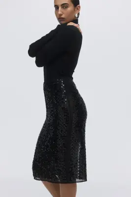 Jupe crayon à sequins - Noir — photo 2