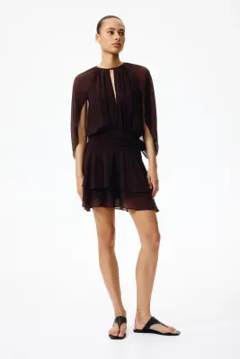 Robe en mousseline avec détail façon cape - Marron foncé — photo 1