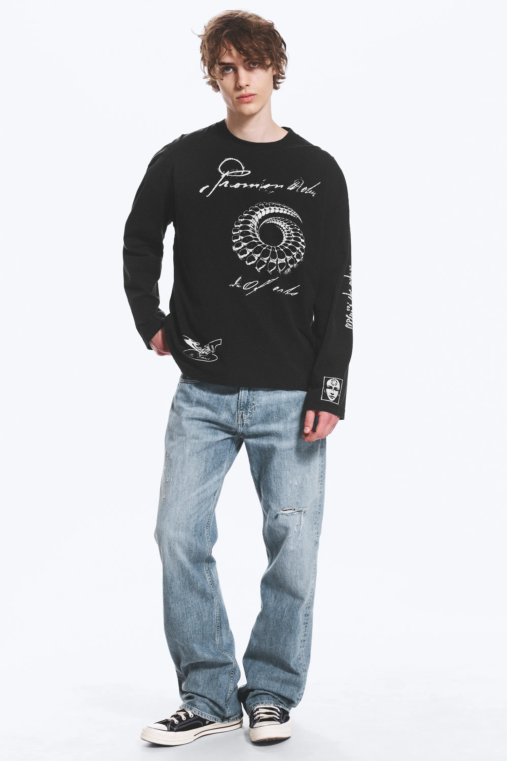 T-shirt graphique oversize manches longues - Noir - Spirale