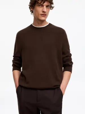 Pull en maille fine en laine - Marron — photo 3