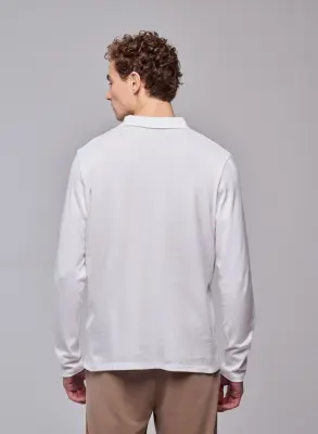 Polo Blanc Polo Manches Longues en Coton organique — photo 4