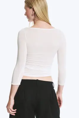 Chemise Henley Manches Trois-Quarts - Blanc — photo 2