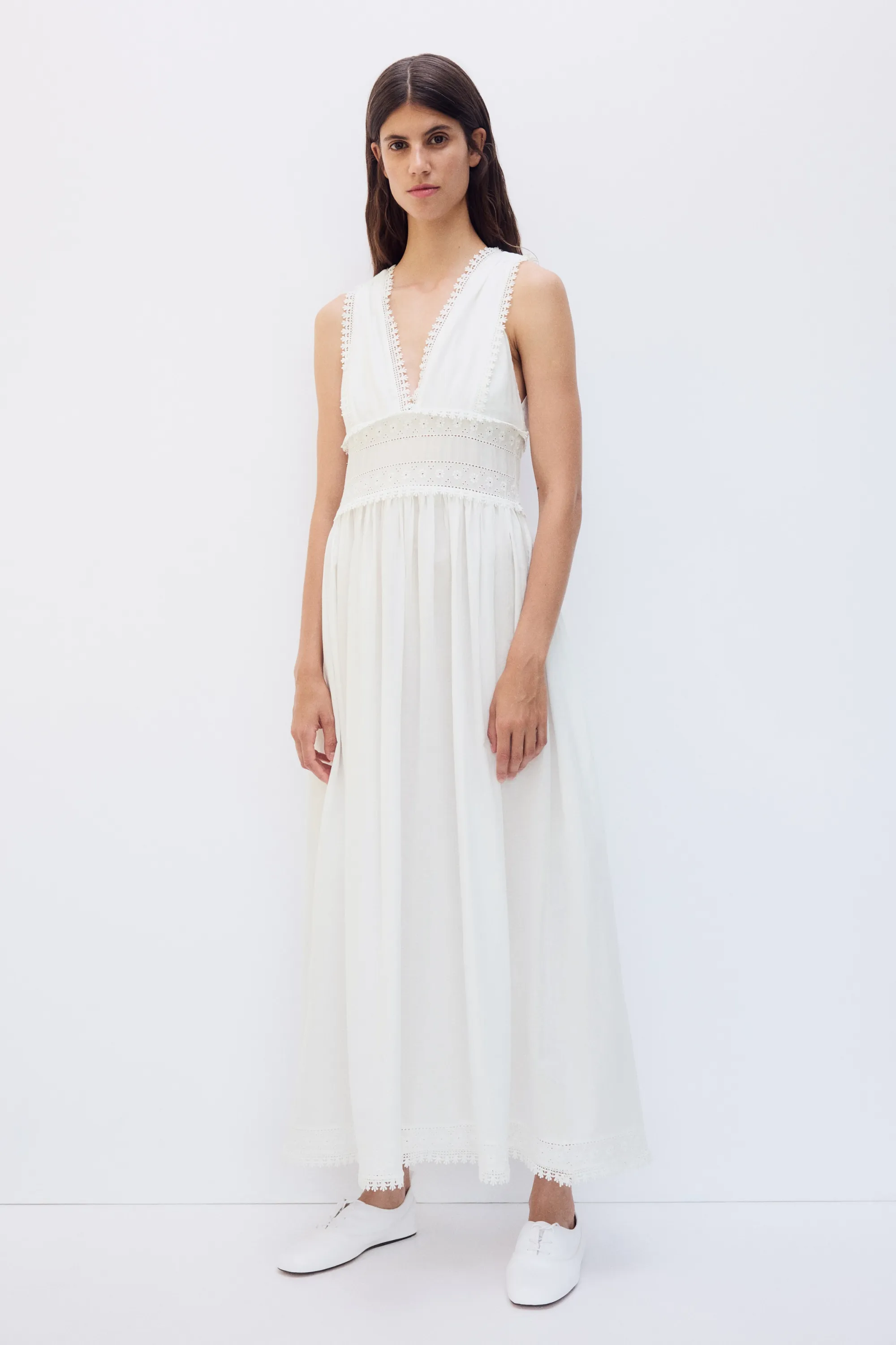 MAMA Robe d'allaitement en coton avec dentelle - Blanc