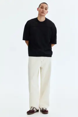 T-shirt boxy Relaxed Fit en maille ajourée - Bleu marine — photo 1