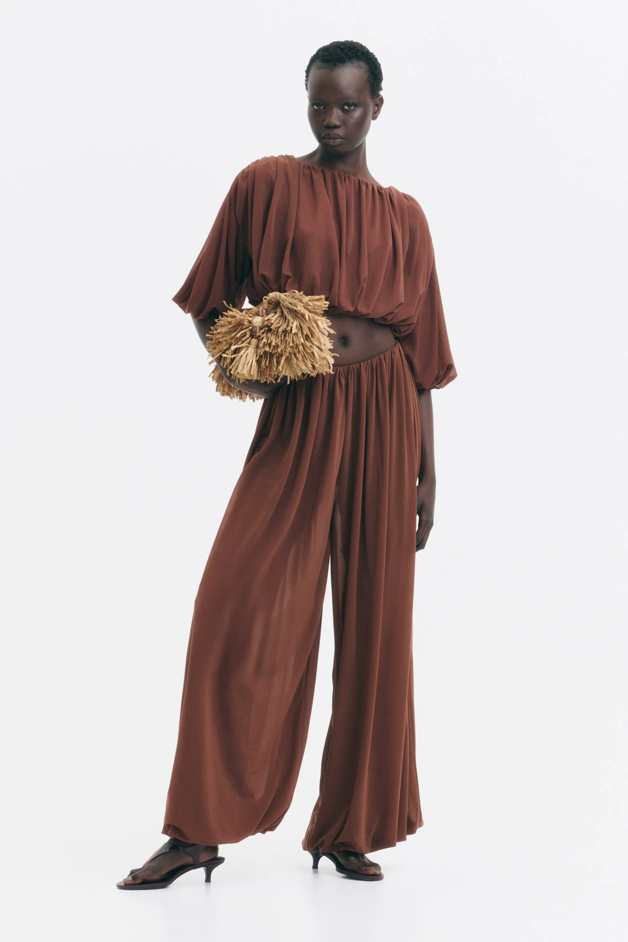 Crop top avec base à effet boule - Marron