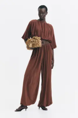 Crop top avec base à effet boule - Marron — photo 1