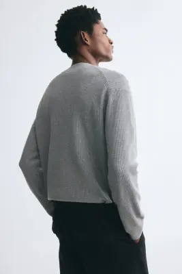 Pull Relaxed Fit en maille côtelée - Gris — photo 3