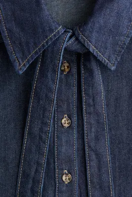 Blouse en denim avec nœud - Bleu denim foncé — photo 4