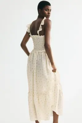 Robe volantée avec corsage smocké - Crème/citrons — photo 4