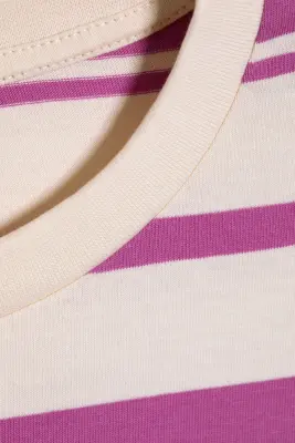 T-shirt en coton à manches longues - Blanc rayé/rose — photo 3