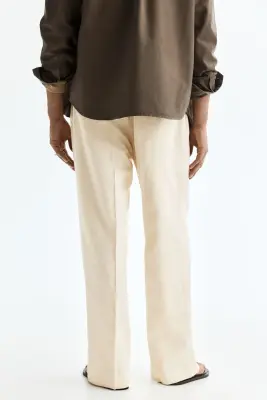 Pantalon large Loose Fit en lin mélangé - Crème — photo 3