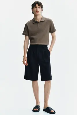 Polo Slim Fit en maille gaufrée - Taupe foncé — photo 1