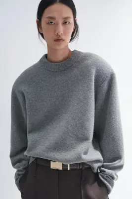 Pull en laine mélangée avec épaulettes - Gris clair chiné — photo 3