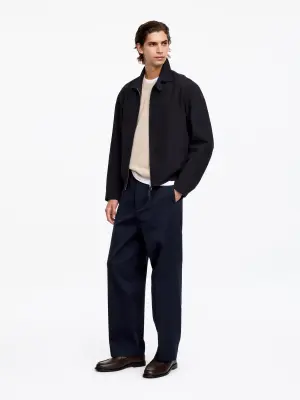 Pantalon large habillé en coton - Bleu foncé — photo 2
