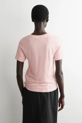 T-SHIRT LIN COL V - ROSE CHINÉ — photo 3