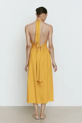 Robe dos nu en coton - Jaune moutarde — photo 2