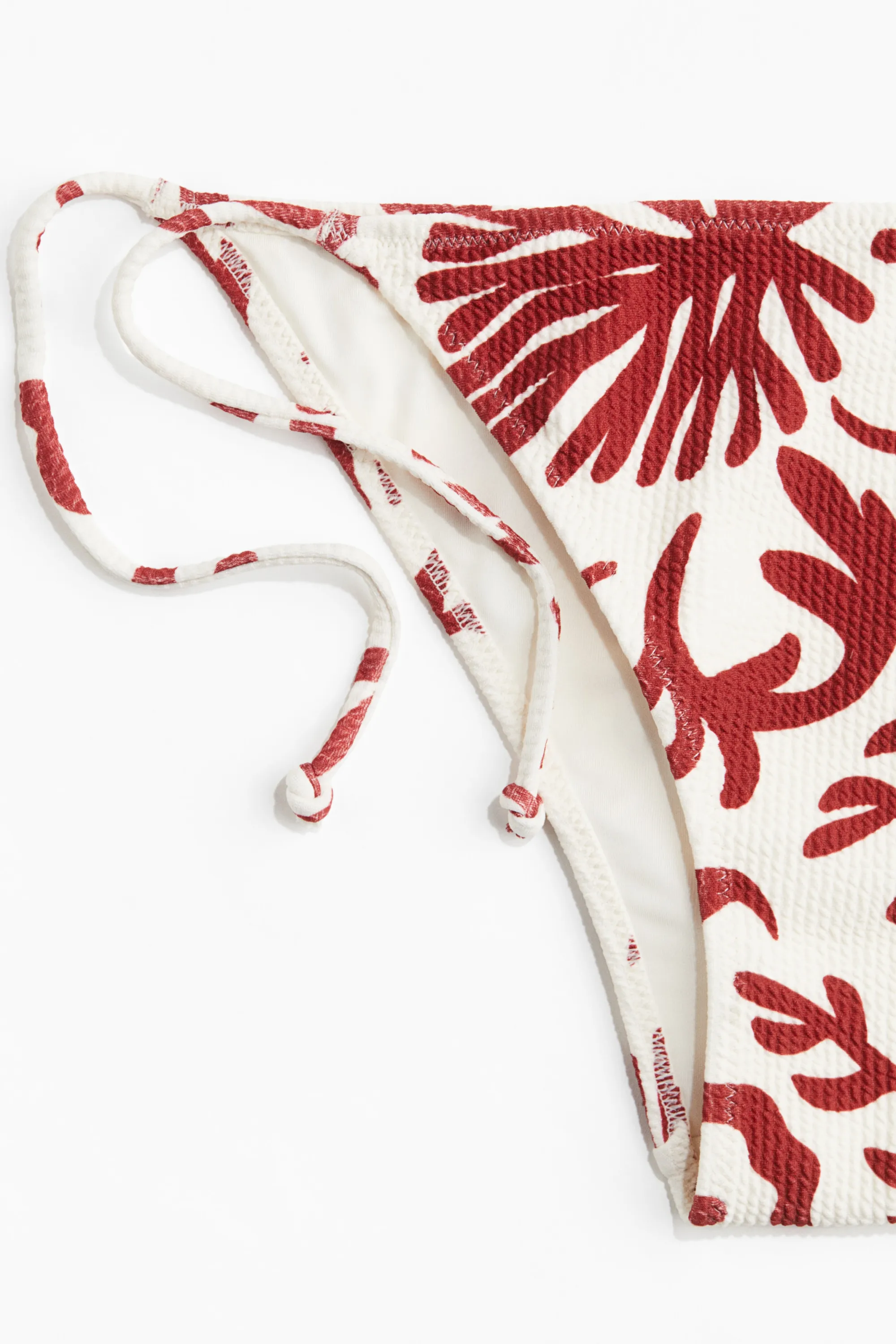 Bas de maillot Tanga à nouer - Blanc/motif rouge foncé