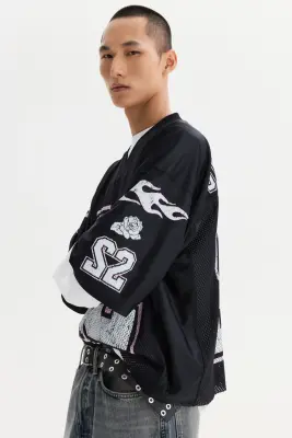 T-shirt Oversized Fit en mesh imprimé - Noir/22 — photo 4