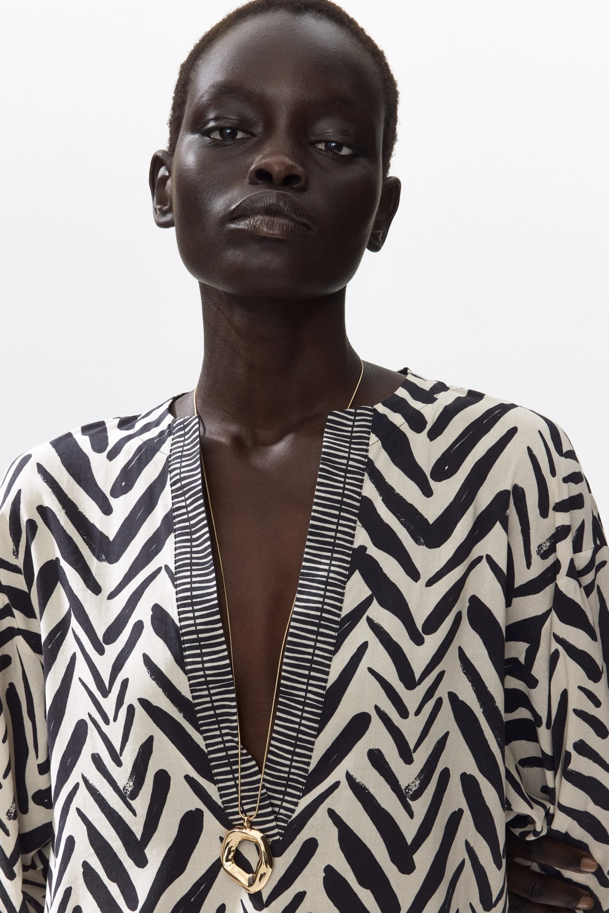 Robe tunique avec ceinture à nouer - Crème/imprimé zèbre