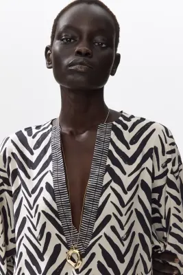 Robe tunique avec ceinture à nouer - Crème/imprimé zèbre — photo 1