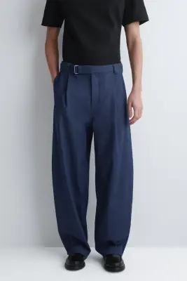 PANTALON BARREL CEINTURÉ EN DENIM - BLEU — photo 1