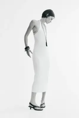 Robe dos nu de longueur mi-mollet - Crème — photo 3