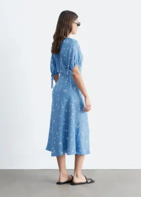 Robe midi à taille ceinturée - Bleu/Motif fleuri — photo 4