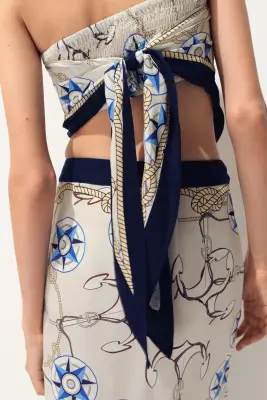 Top bandeau façon foulard en lyocell - Crème/motif — photo 2