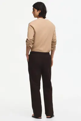 Pantalon Regular Fit en lin mélangé - Marron foncé — photo 2
