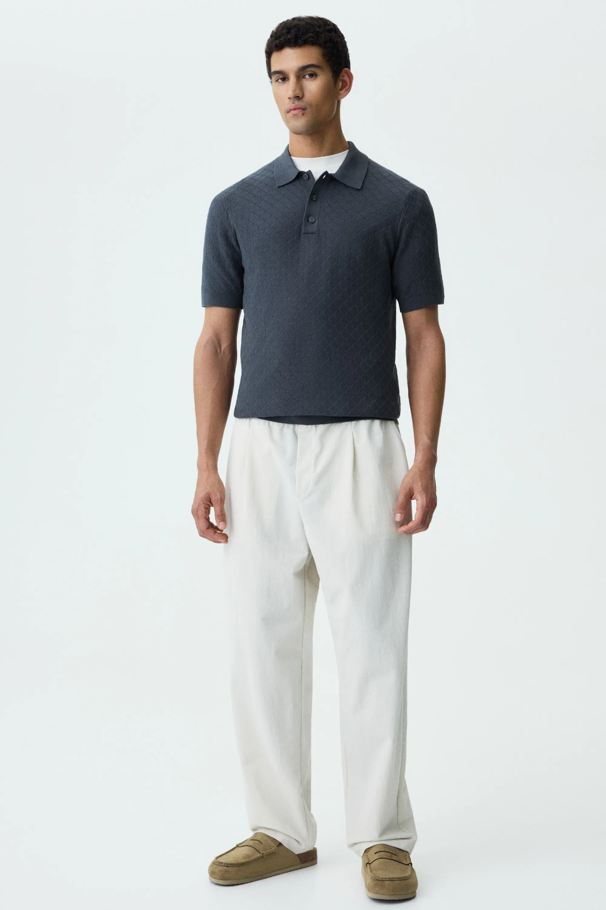 Polo Slim Fit en maille texturée - Gris foncé