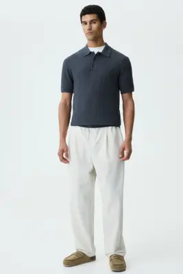 Polo Slim Fit en maille texturée - Gris foncé — photo 1