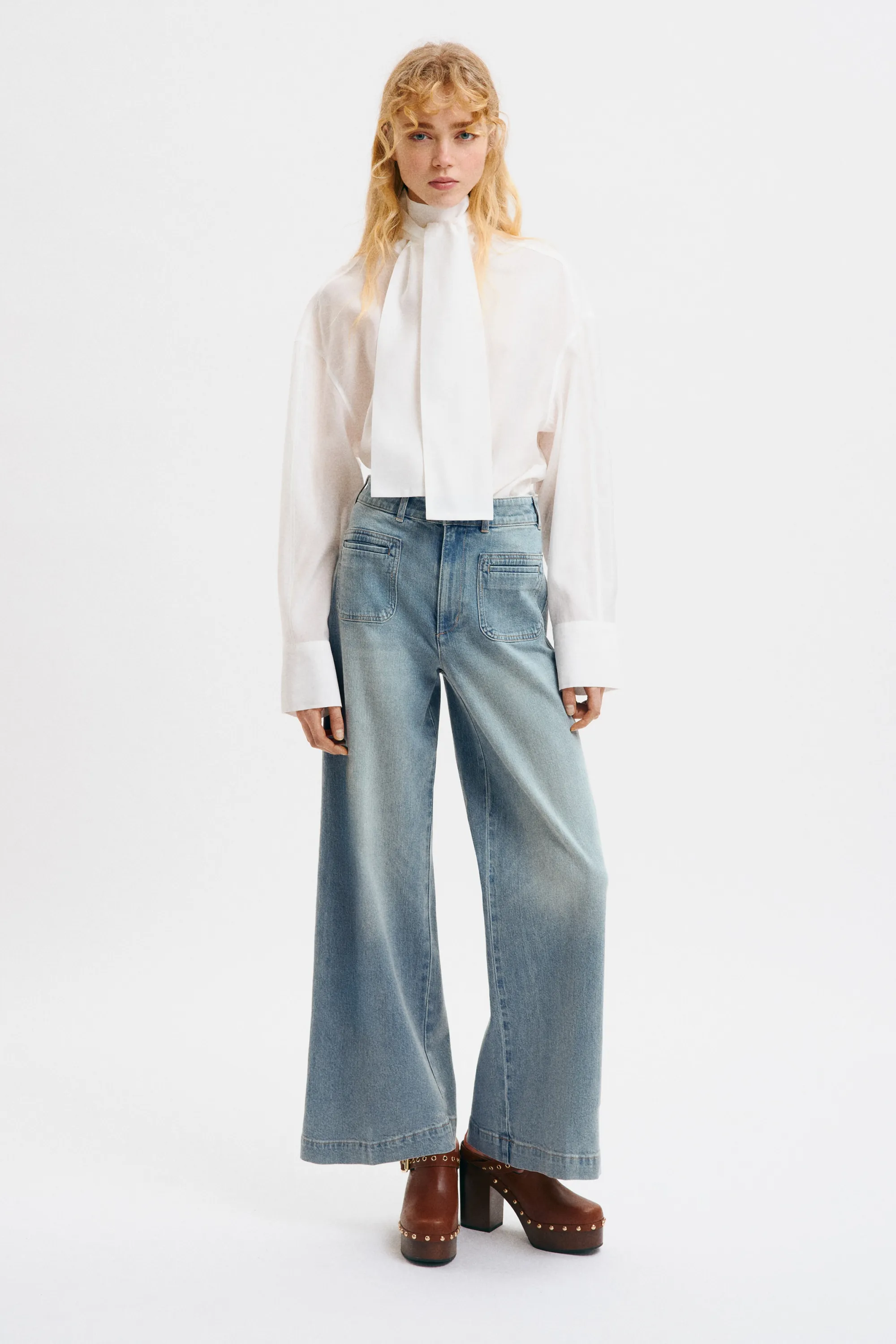 Wide High Jeans - Bleu denim clair
