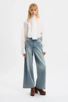 Wide High Jeans - Bleu denim clair — photo 1