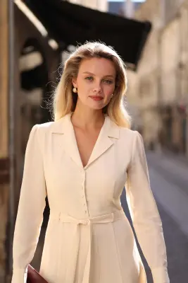 Hortensia Belted Dress - Cream — photo 4