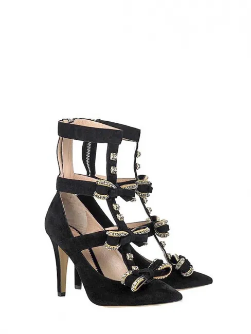 Escarpins bijoux en suede noir et noeud cristal Px boutique $1290 Taille 40
